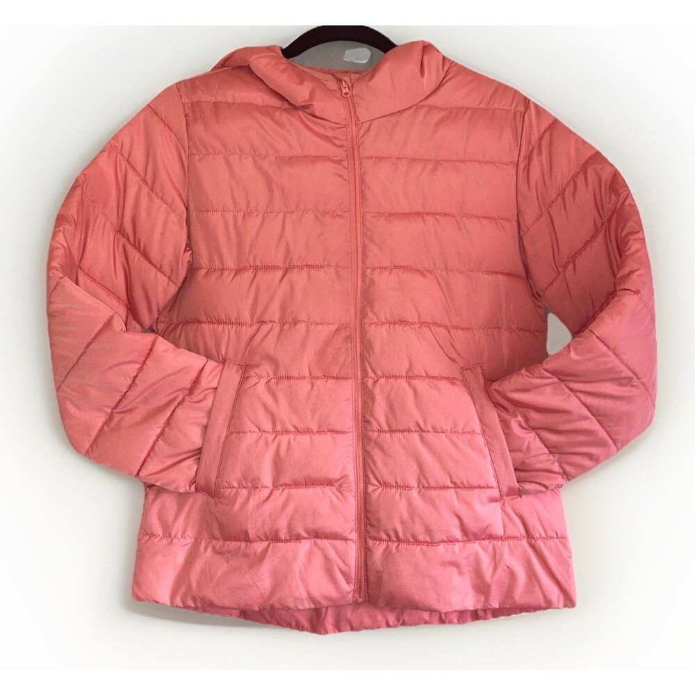 Old Navy Active Girl’s XL 14-16 Plus Pink Salmon Puffer Jacket Hooded Pockets